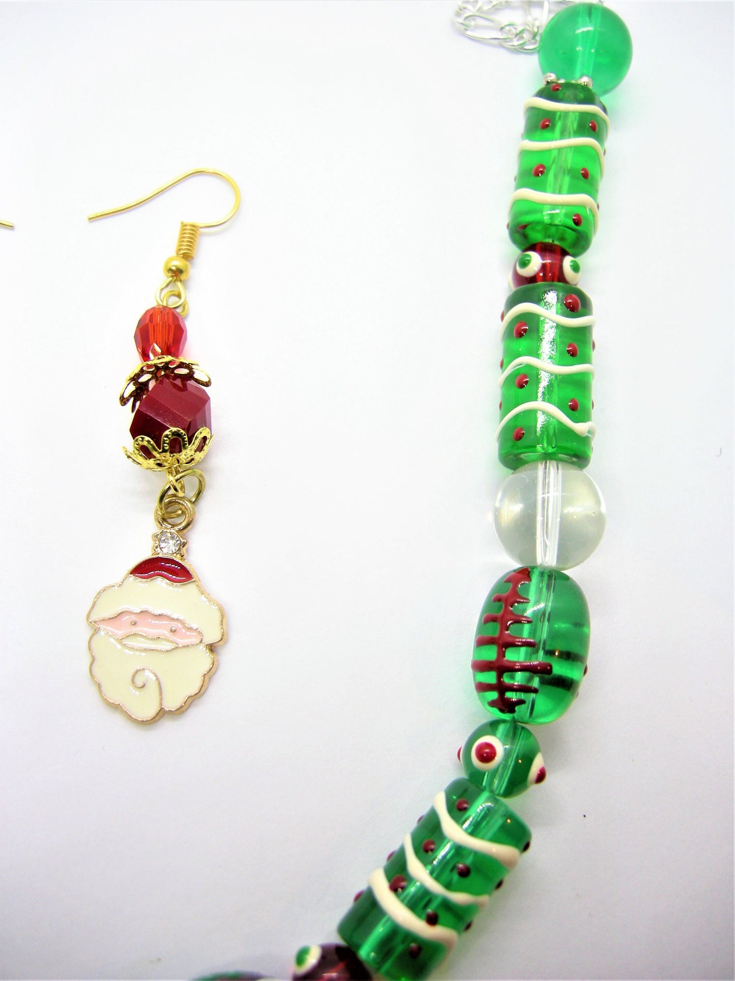 Santa Claus Pendant Necklace & Mismatched Earrings
