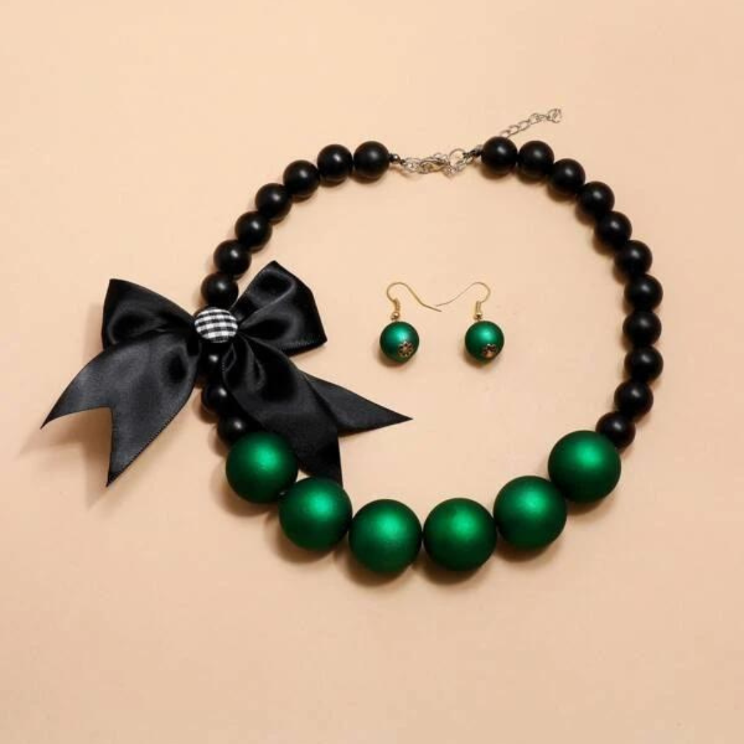 Rowan – Chunky Pearl Bubblegum Bead Necklace & Earring Set