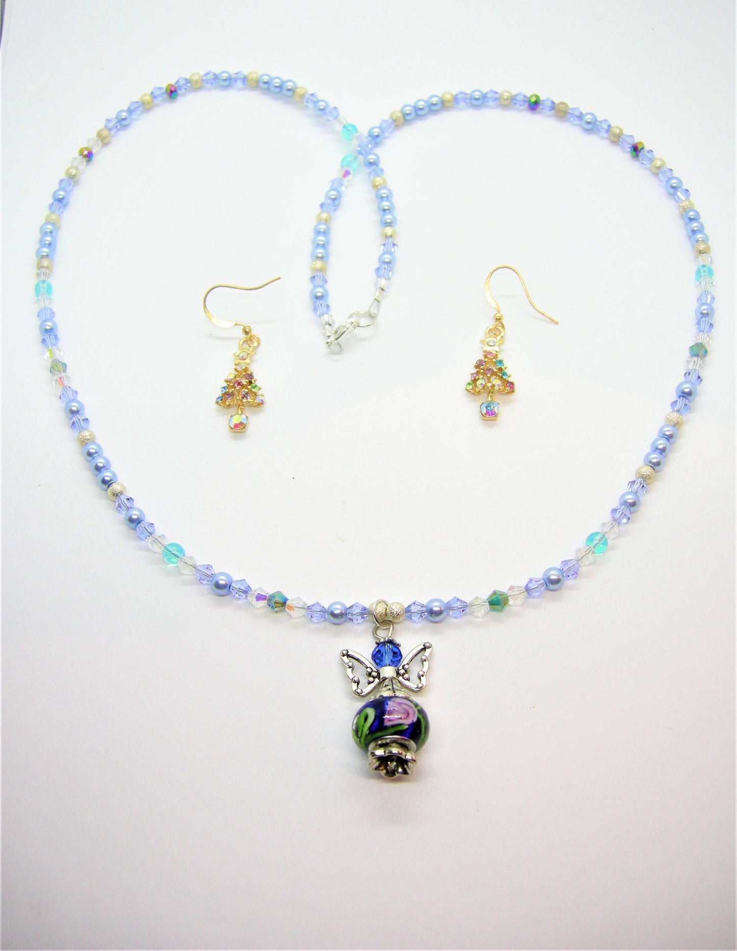 Seraphina – Angel Necklace & Christmas Tree Earrings