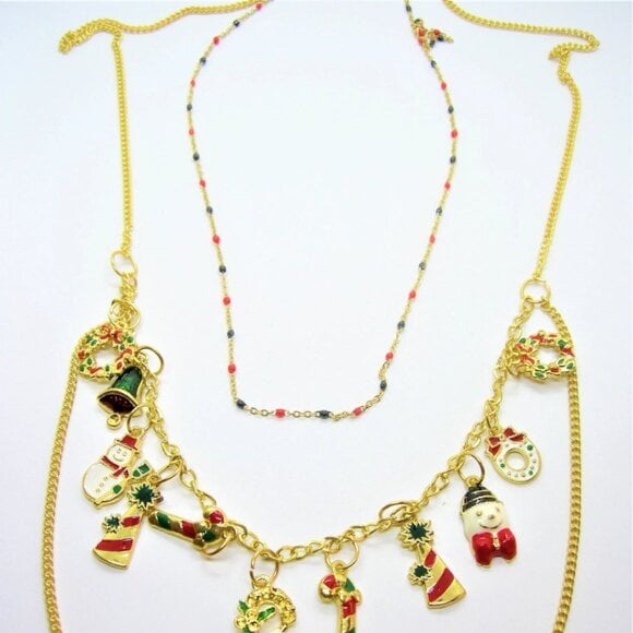 Christmas Charm Necklace & Earring Set – Gold-Plated Holiday Design