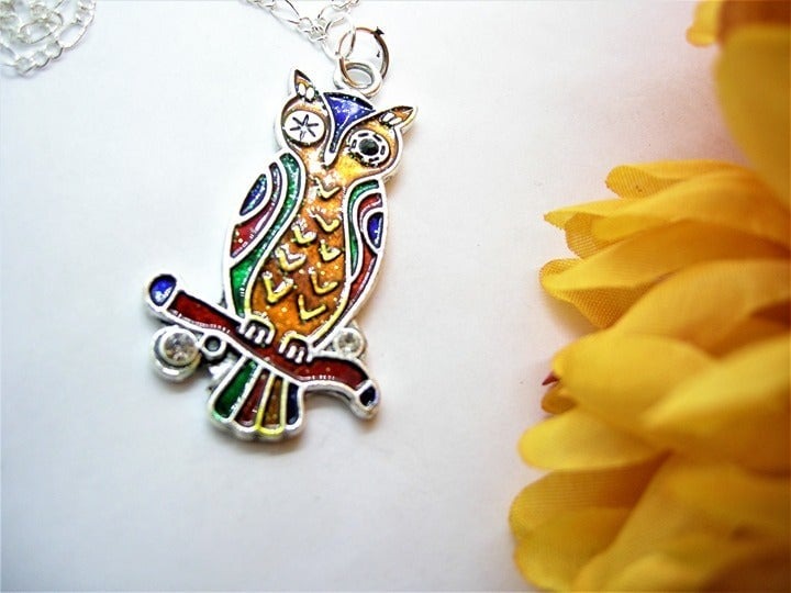 Colorful Stained Glass Owl Pendant Necklace