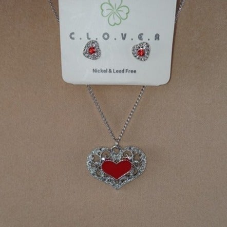 Silver & Red Filigree Heart Jewelry - Perfect gift for a booktok girl!