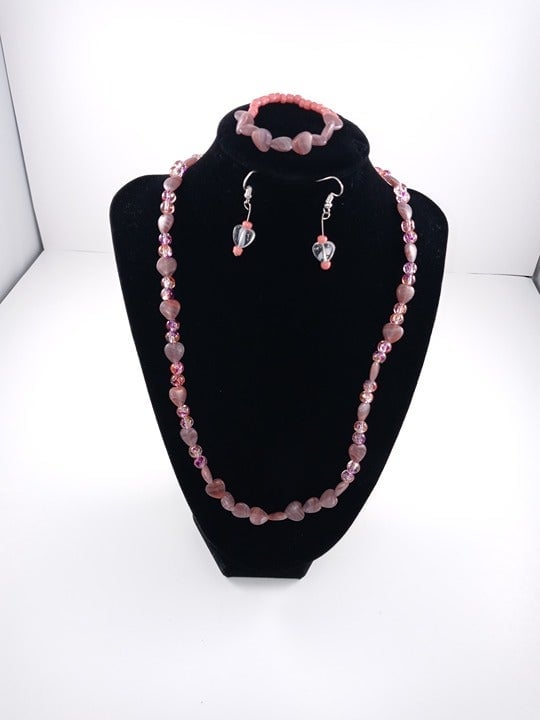 Whimsical Pink Hearts Jewelry Set