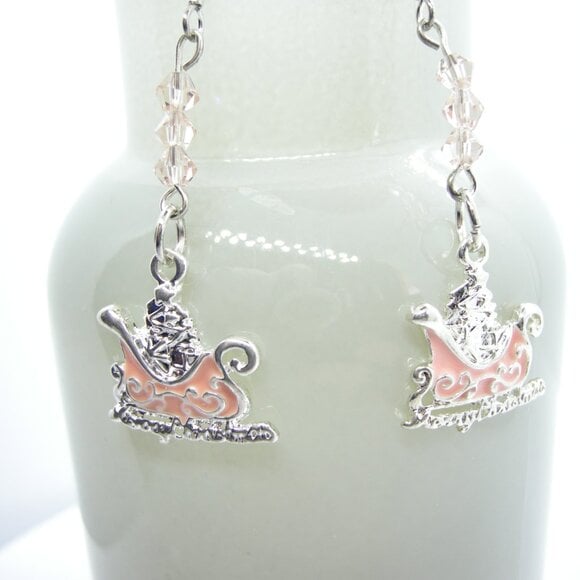 Blush Pink Sleigh Christmas Earrings with Swarovski Crystals