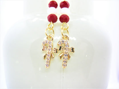 Clara – Candy Cane Pavé Earrings with Swarovski Crystals