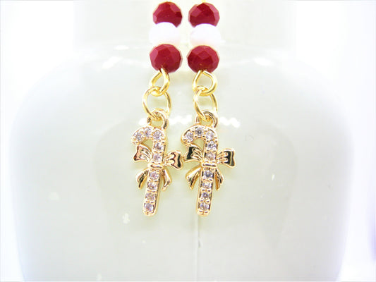 Clara – Candy Cane Pavé Earrings with Swarovski Crystals