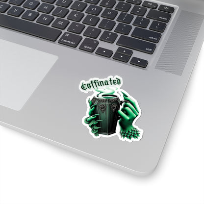 Coffinated Kiss-Cut Stickers | Coffee Lovers Gift, Goth Aesthetic, Laptop Decor, Quirky Home Decor, Halloween