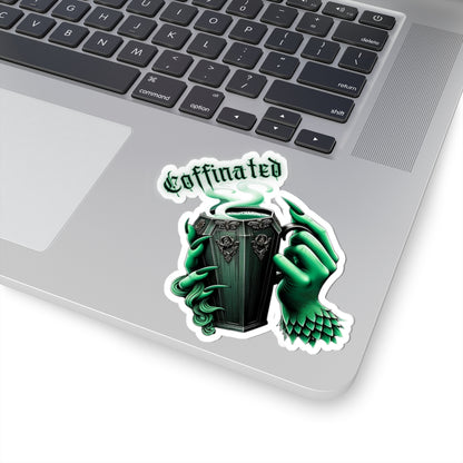 Coffinated Kiss-Cut Stickers | Coffee Lovers Gift, Goth Aesthetic, Laptop Decor, Quirky Home Decor, Halloween