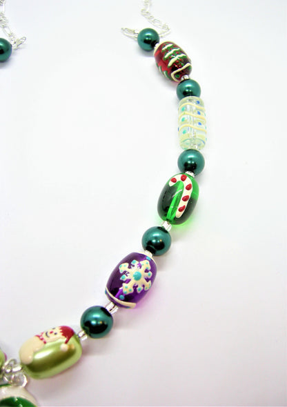 Mabel – Candy Cane Charm Necklace & Mismatched Earrings