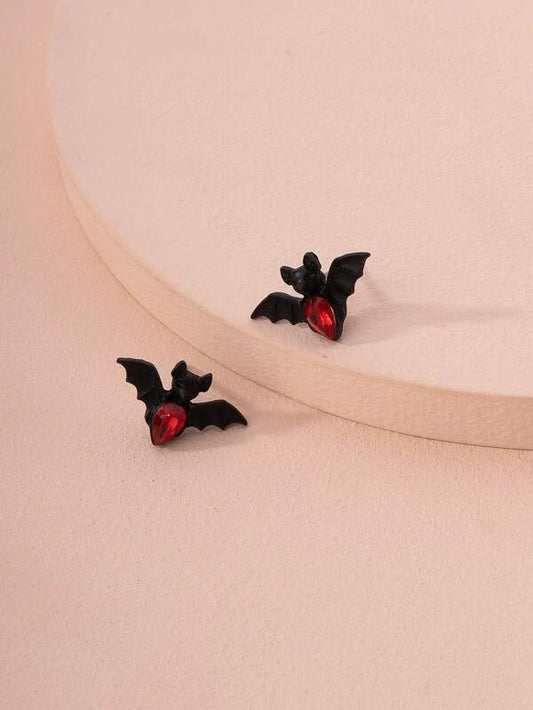 Nyxia – Red And Black Bat Stud Earrings
