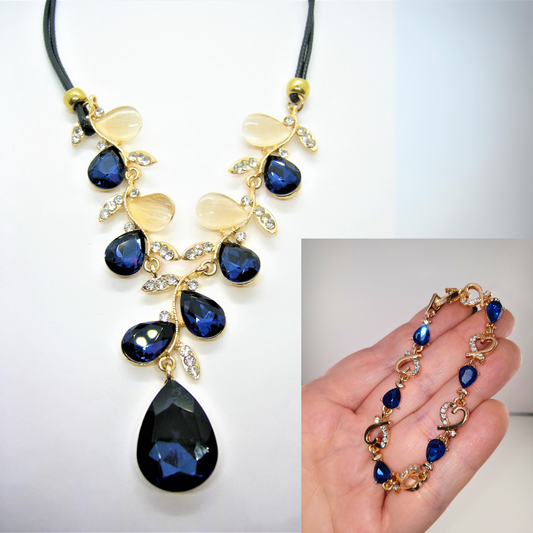 Cordelia - Deep Blue Crystal Necklace & Bracelet Set