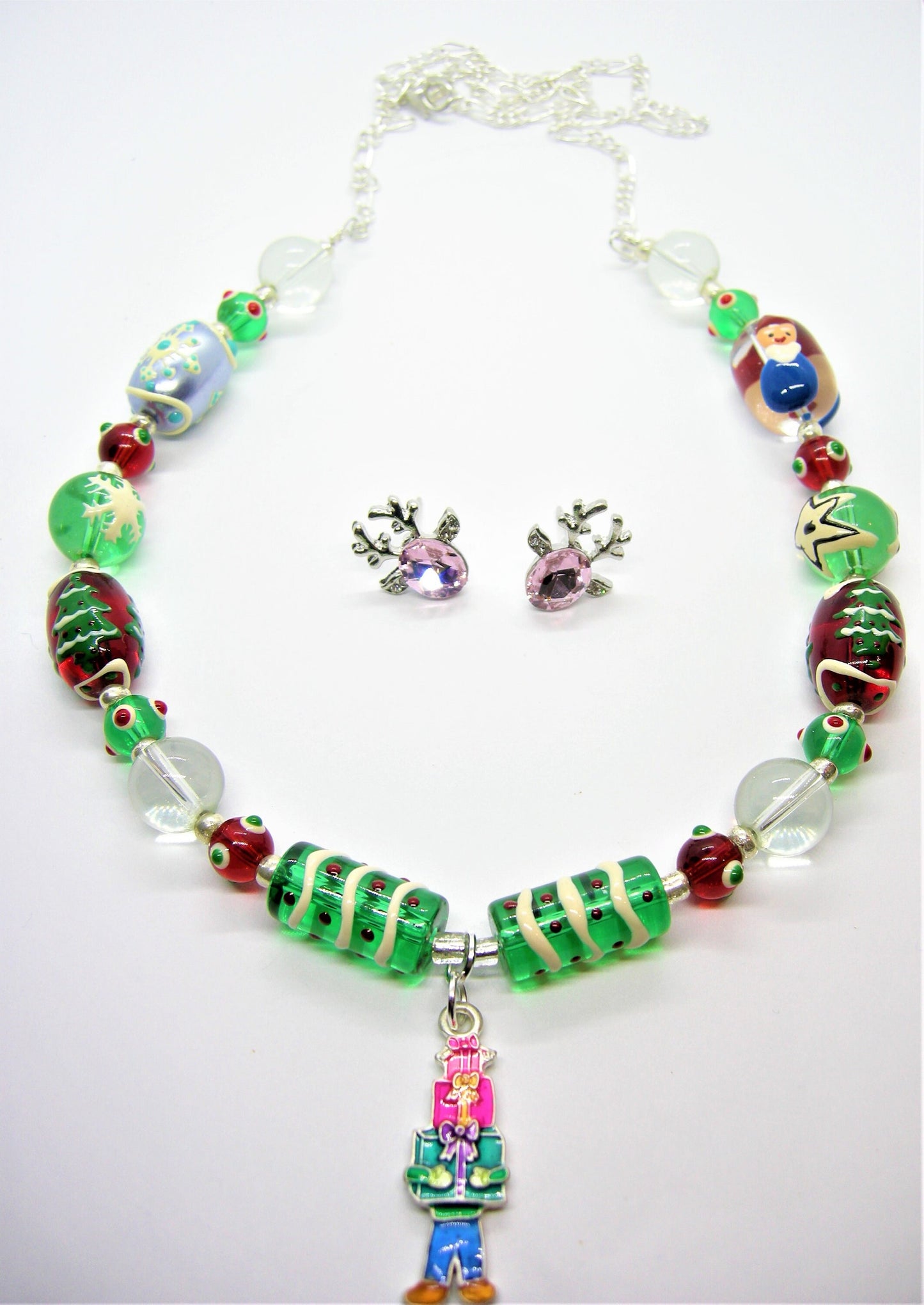Jasper – Handcrafted Glass Bead Christmas Necklace & Deer Earrings
