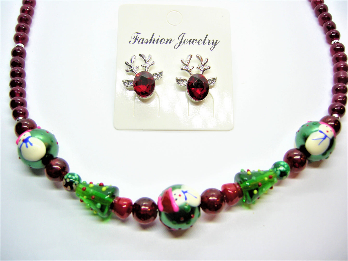 Jack Frost's Mischief – Christmas Lampwork Necklace & Reindeer Earrings