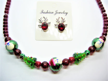 Jack Frost's Mischief – Christmas Lampwork Necklace & Reindeer Earrings