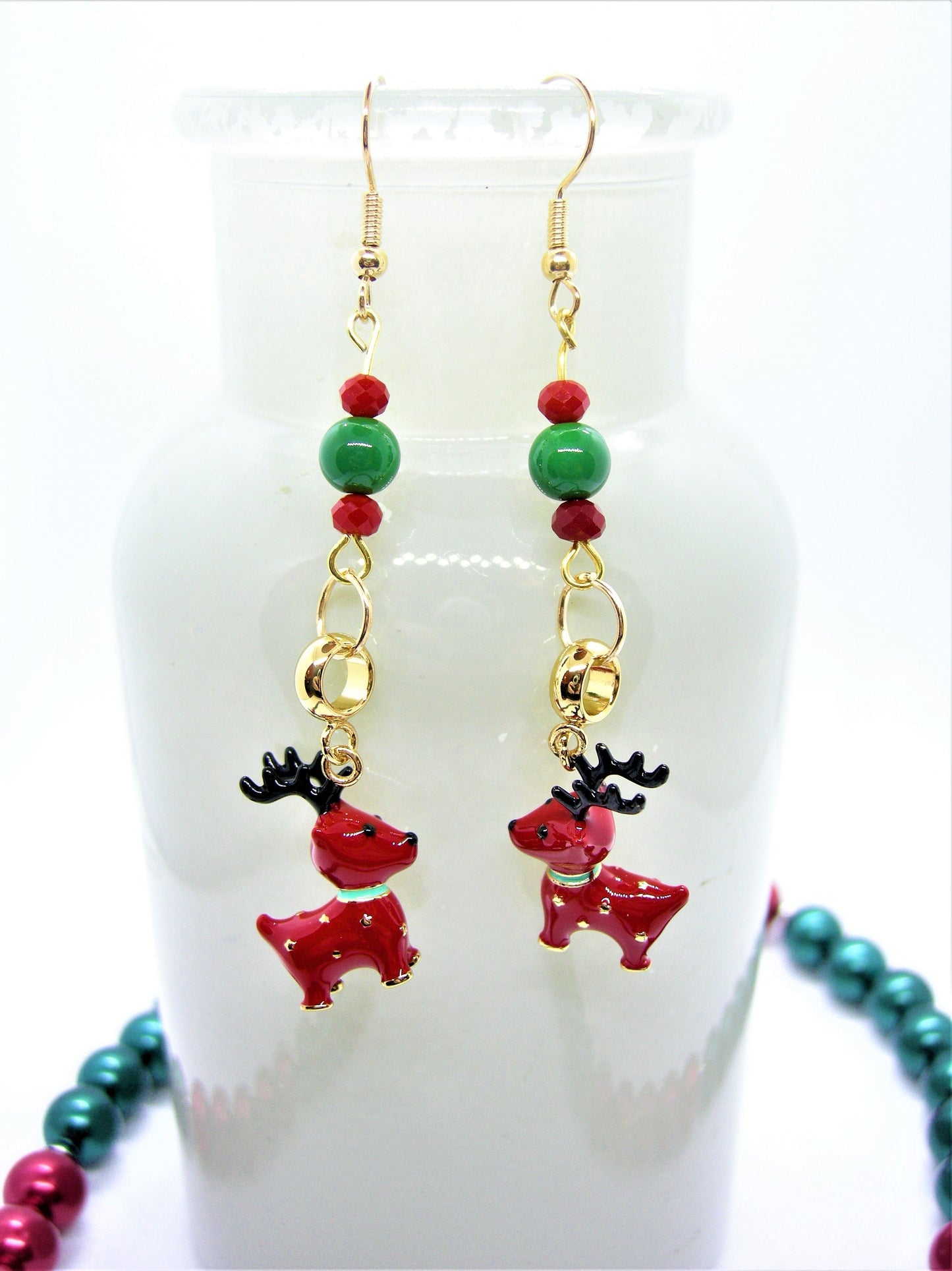 Dash – Handcrafted Christmas Bead Necklace & Reindeer Earrings