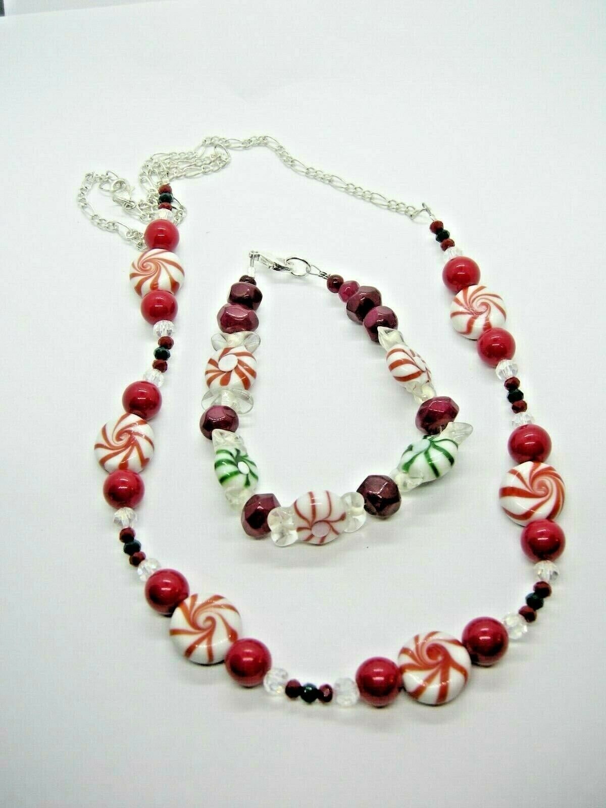 Noelle – Handcrafted Peppermint Lampwork Jewelry Set