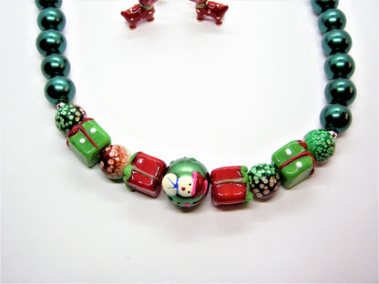 Dash – Handcrafted Christmas Bead Necklace & Reindeer Earrings