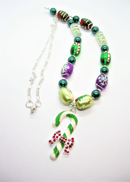 Mabel – Candy Cane Charm Necklace & Mismatched Earrings