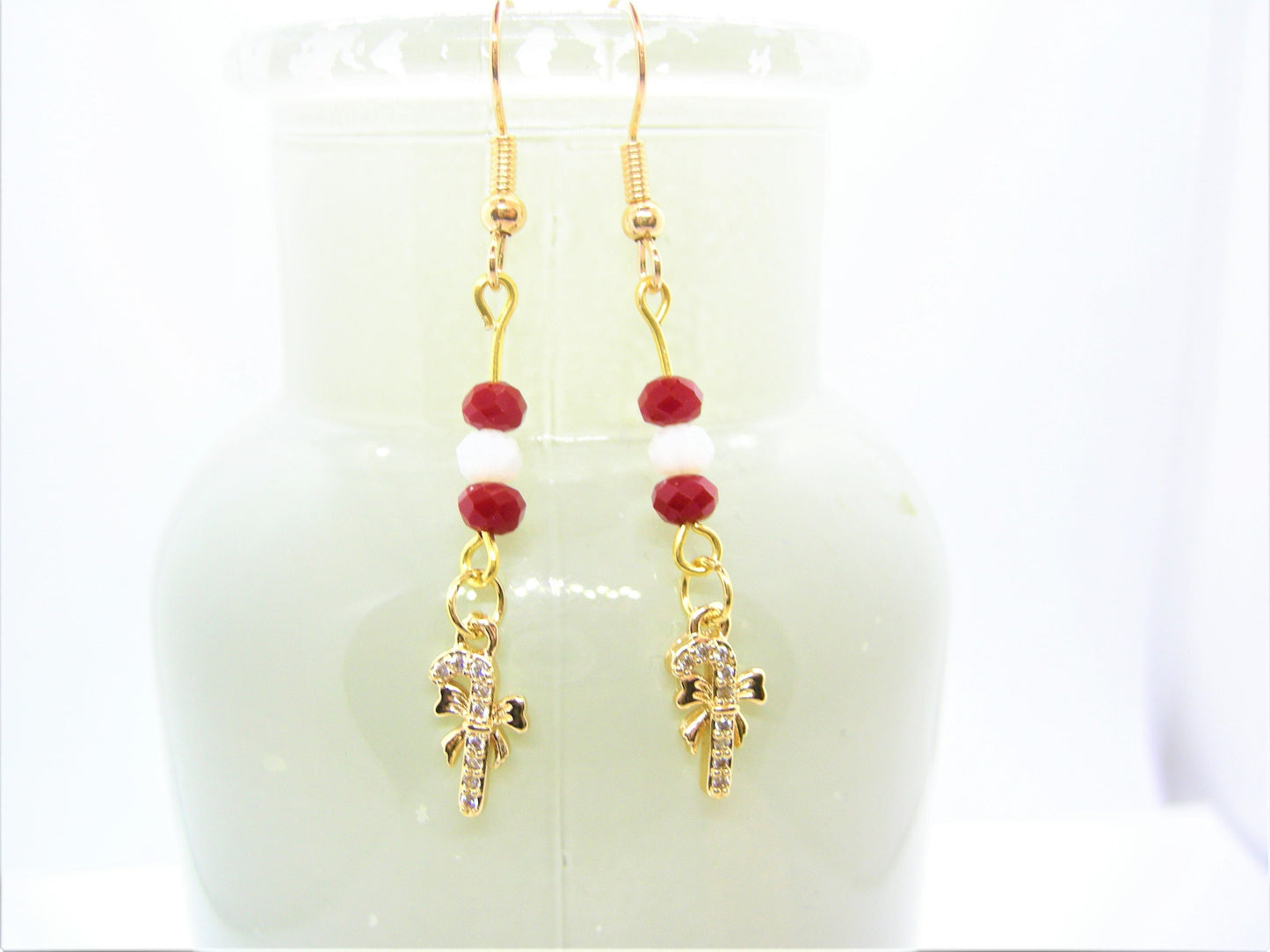 Clara – Candy Cane Pavé Earrings with Swarovski Crystals