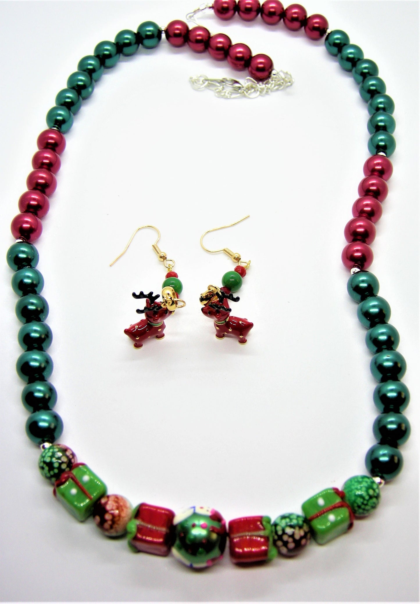 Dash – Handcrafted Christmas Bead Necklace & Reindeer Earrings