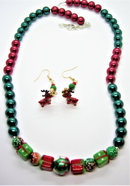 Dash – Handcrafted Christmas Bead Necklace & Reindeer Earrings