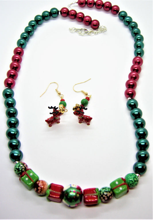 Dash – Handcrafted Christmas Bead Necklace & Reindeer Earrings