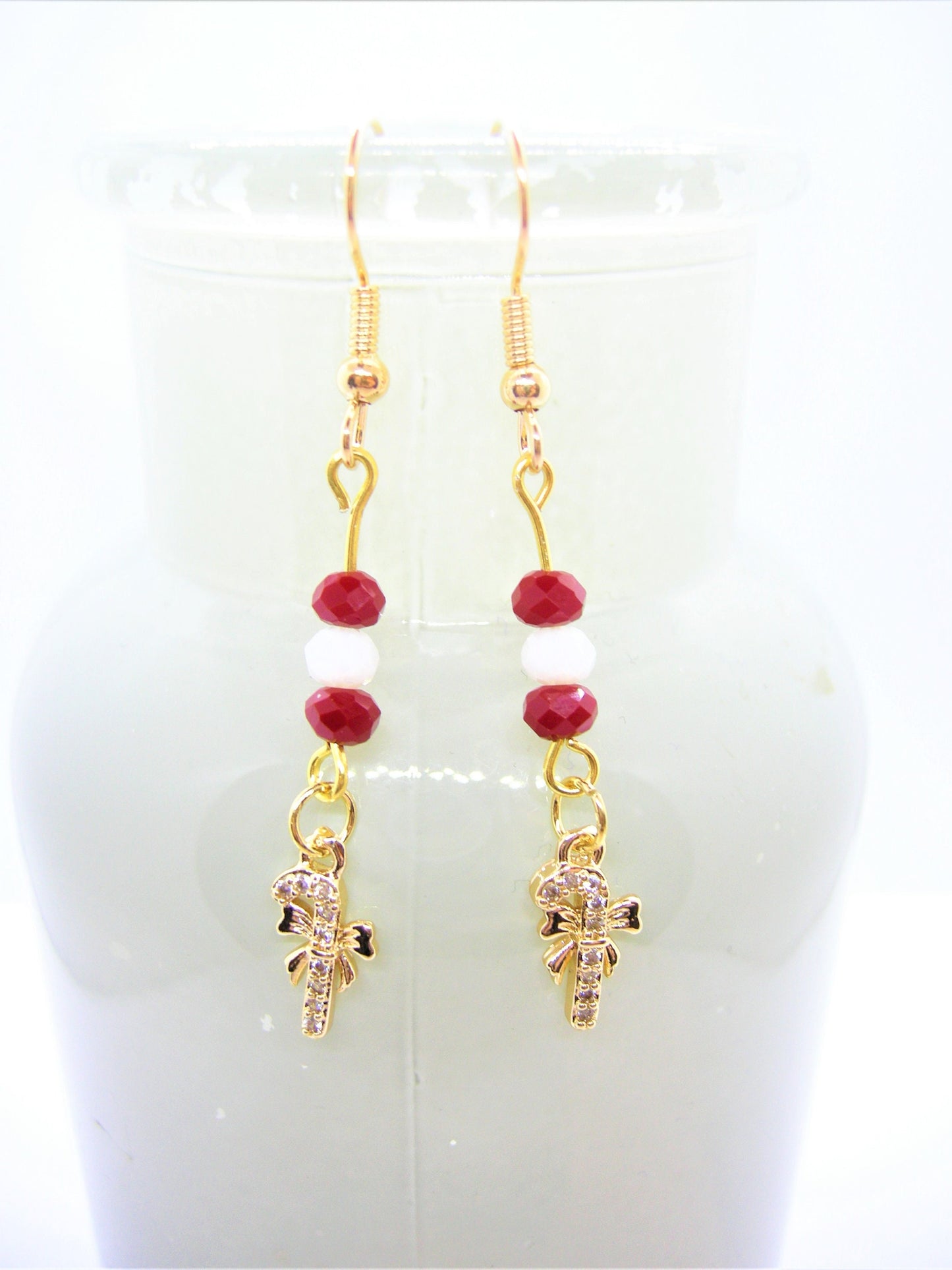 Clara – Candy Cane Pavé Earrings with Swarovski Crystals