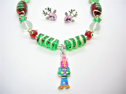 Jasper – Handcrafted Glass Bead Christmas Necklace & Deer Earrings