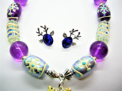 Rex – Stocking Pendant Lampwork Necklace & Deer Stud Earrings