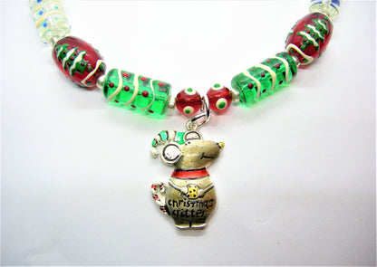 Chester – Christmas Mouse Pendant Necklace & Mismatched Earrings