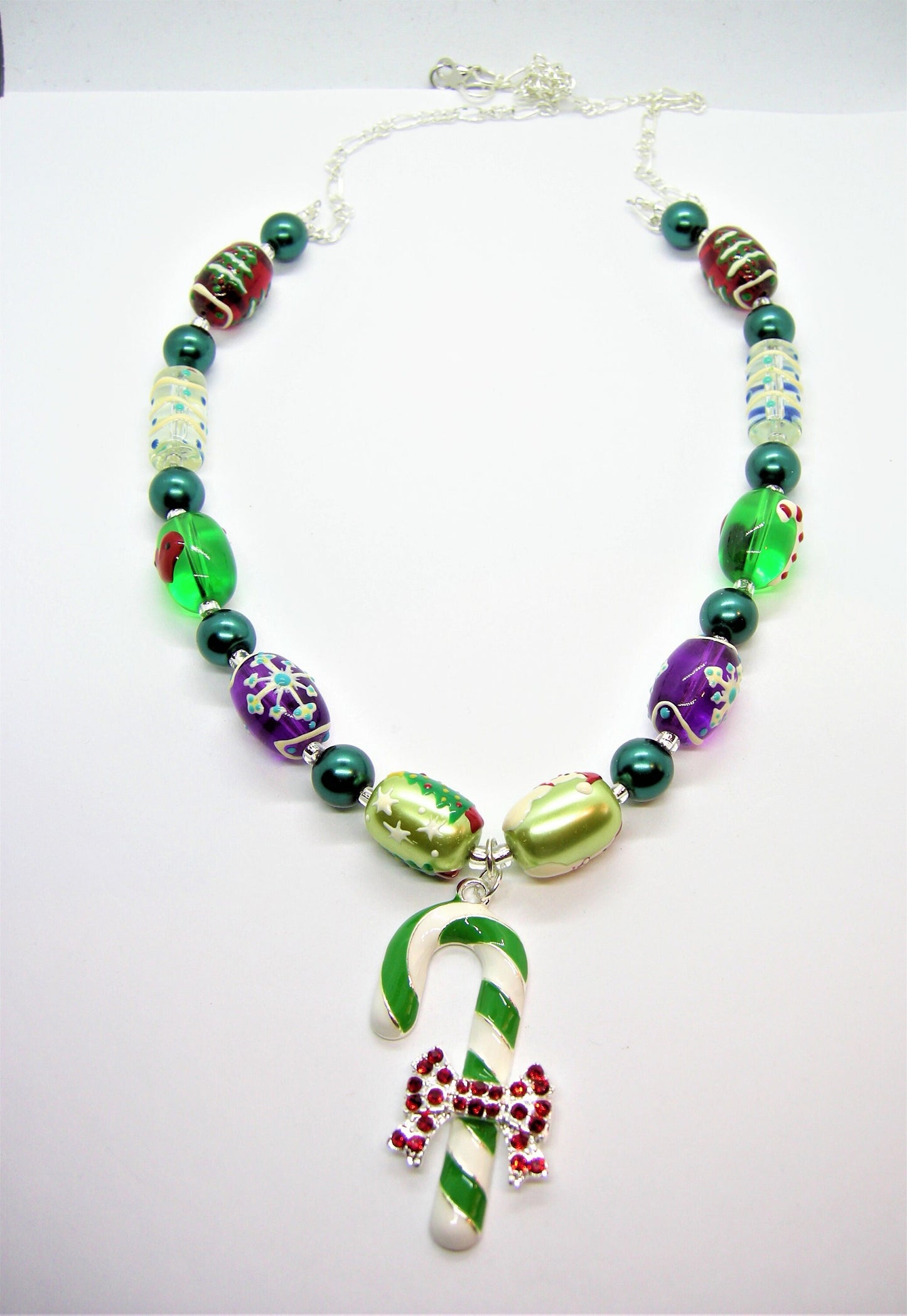 Mabel – Candy Cane Charm Necklace & Mismatched Earrings