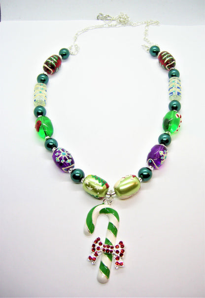 Mabel – Candy Cane Charm Necklace & Mismatched Earrings