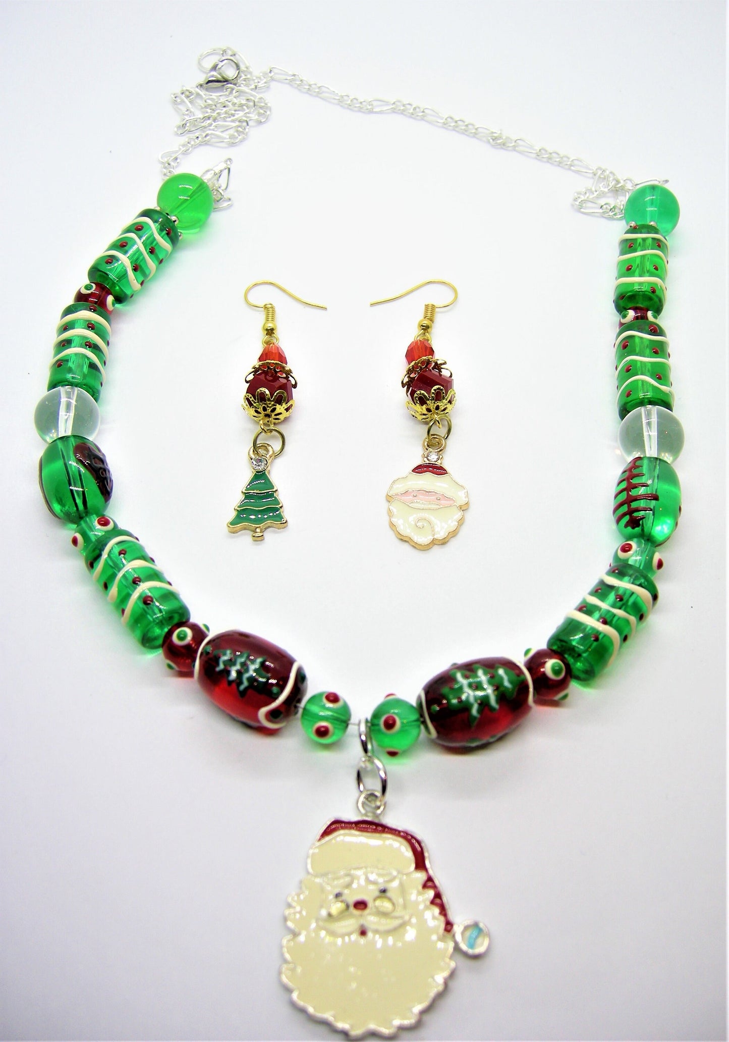 Santa Claus Pendant Necklace & Mismatched Earrings