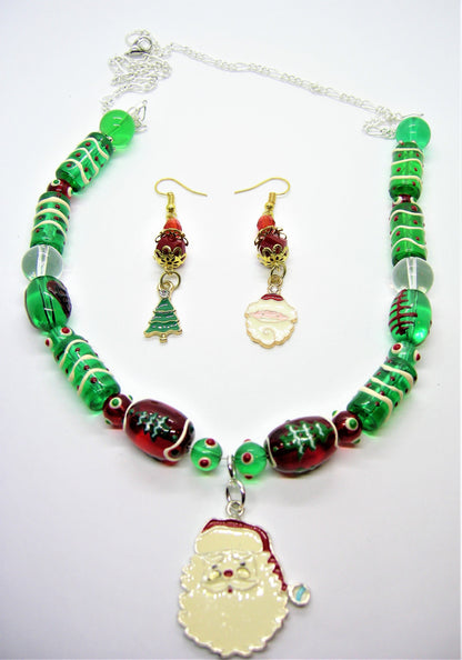 Santa Claus Pendant Necklace & Mismatched Earrings