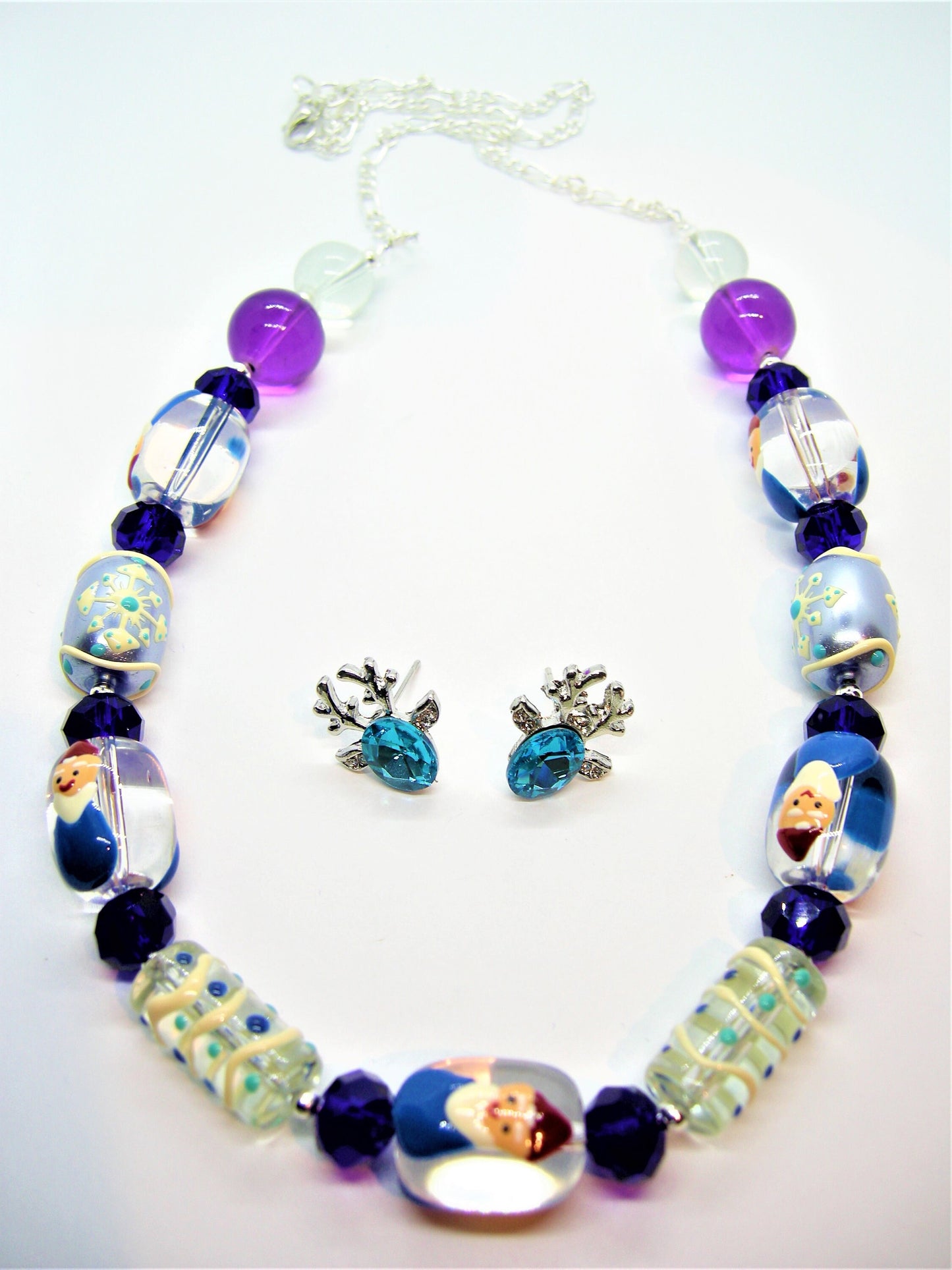 Yule Sprite Festive Elf & Antler Jewelry Set – Handcrafted Necklace & Earrings