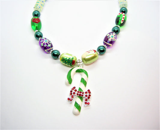 Mabel – Candy Cane Charm Necklace & Mismatched Earrings