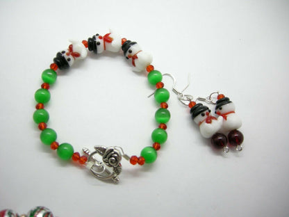 Snowman Bracelet & Earring Jewelry Set – Festive Holiday Design