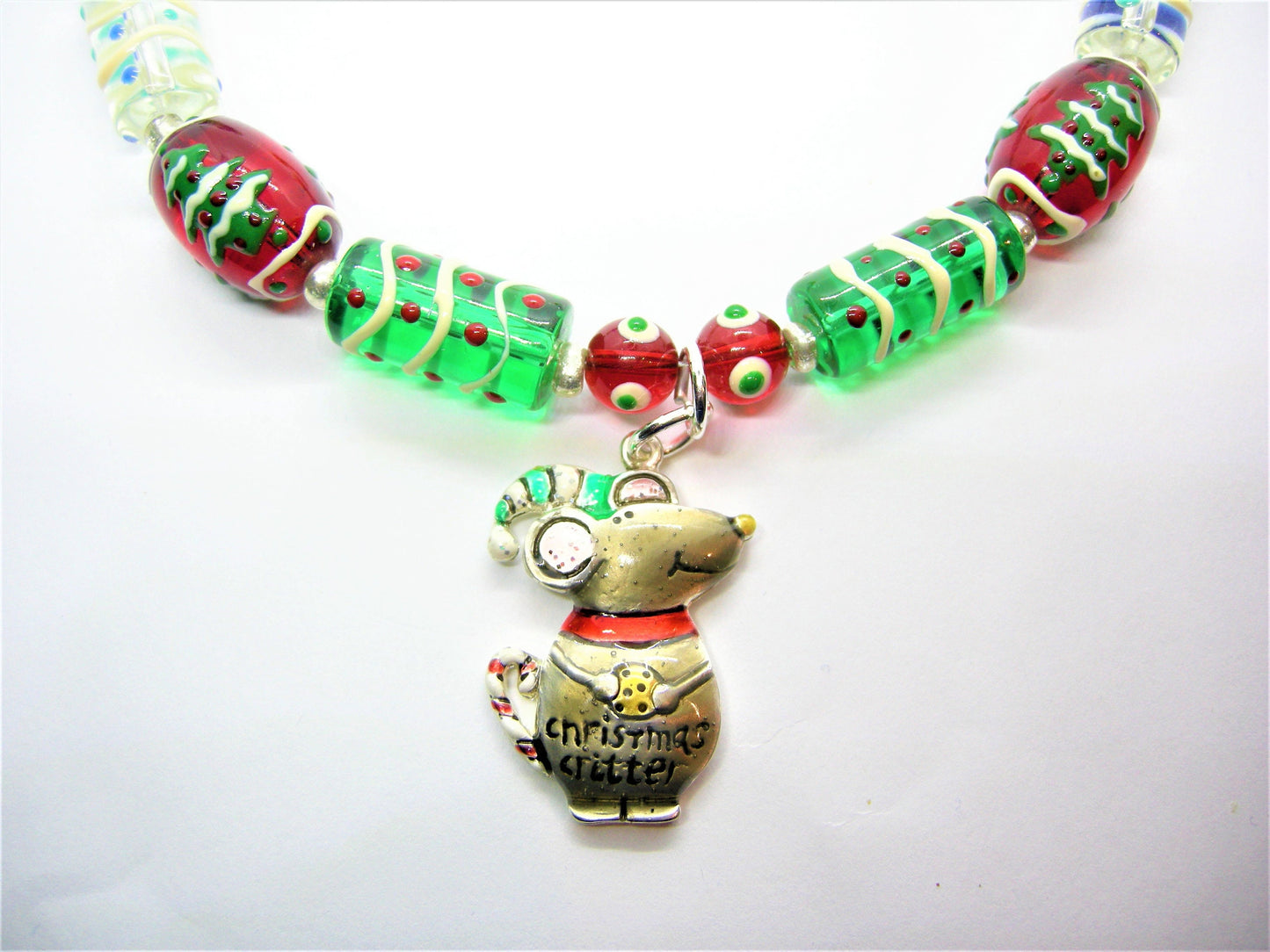 Chester – Christmas Mouse Pendant Necklace & Mismatched Earrings