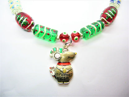 Chester – Christmas Mouse Pendant Necklace & Mismatched Earrings