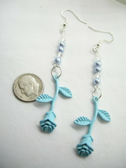 Ophira - Light Blue Rose Dangle Earrings