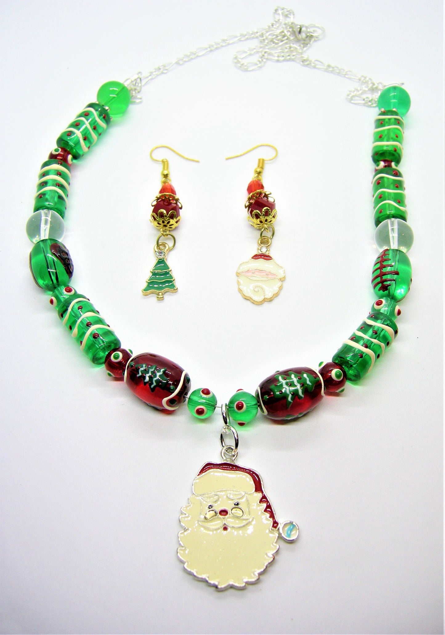 Santa Claus Pendant Necklace & Mismatched Earrings