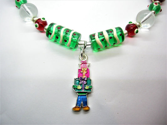Jasper – Handcrafted Glass Bead Christmas Necklace & Deer Earrings