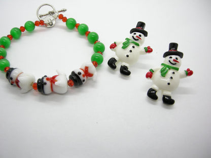 Snowman Bracelet & Earring Jewelry Set – Festive Holiday Design