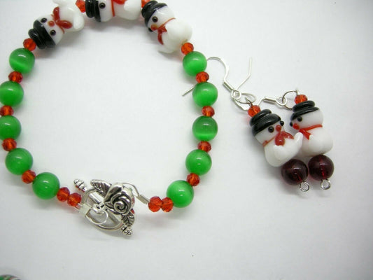 Snowman Bracelet & Earring Jewelry Set – Festive Holiday Design