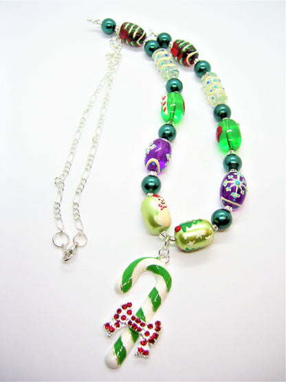 Mabel – Candy Cane Charm Necklace & Mismatched Earrings