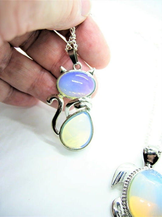 Genuine Opalite Cat Pendant Necklace