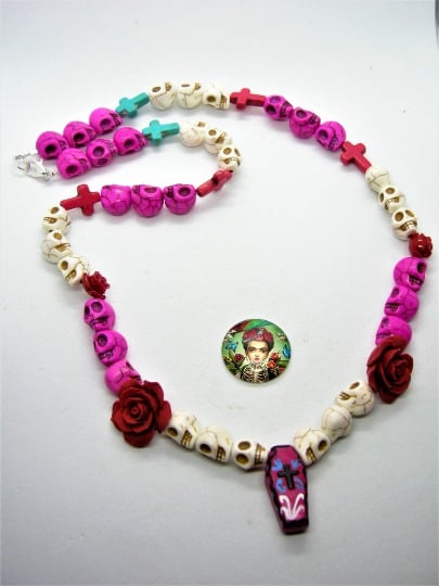 PINK coffin necklace with matching Day of the Dead coffin box