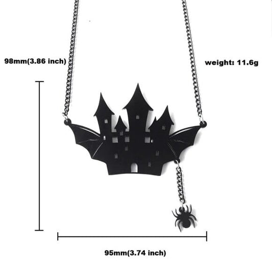 Laser cut acrylic haunted house necklace