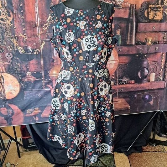A-line Rockabilly sleeveless skull dress size 2XL