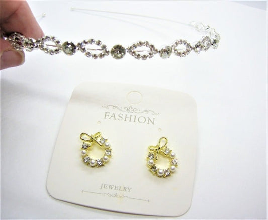 Wreath Earrings and Rhinestone Headband Gift Set